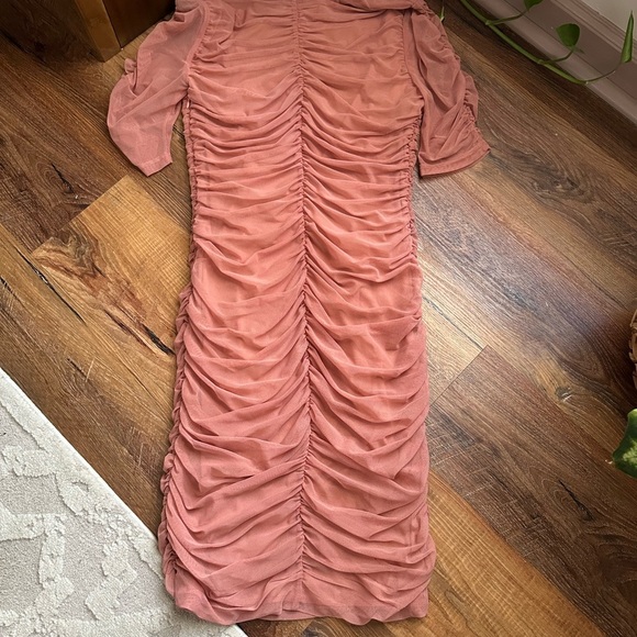 VENUS Ruched Midi Dress in Warm Terracotta - Picture 3 of 5